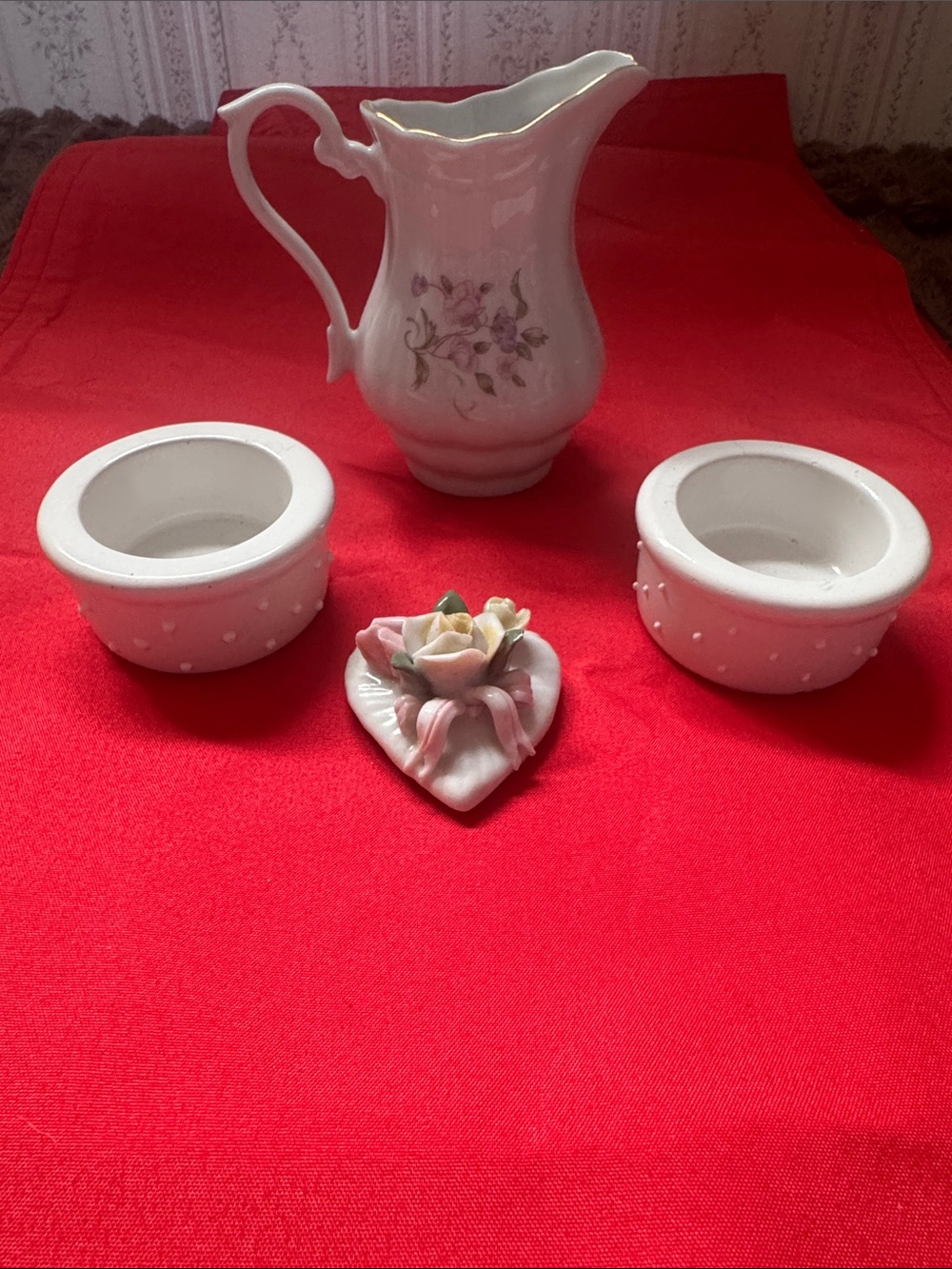 Porcelain Pitcher 3 3/4” and votive Candle holder Set in White
